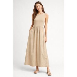 NWT H&M Divided Beige Sleeveless Maxi Dress with Pockets Size M